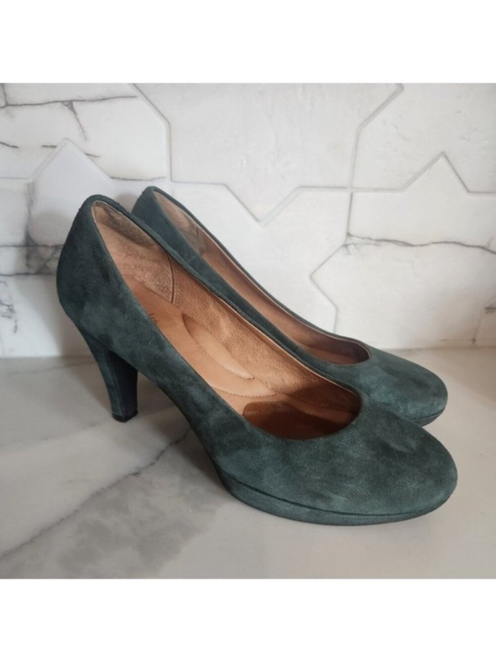 Clarks Indigo Forest Green‎ Suede Platform Pumps Heels 8M 84578